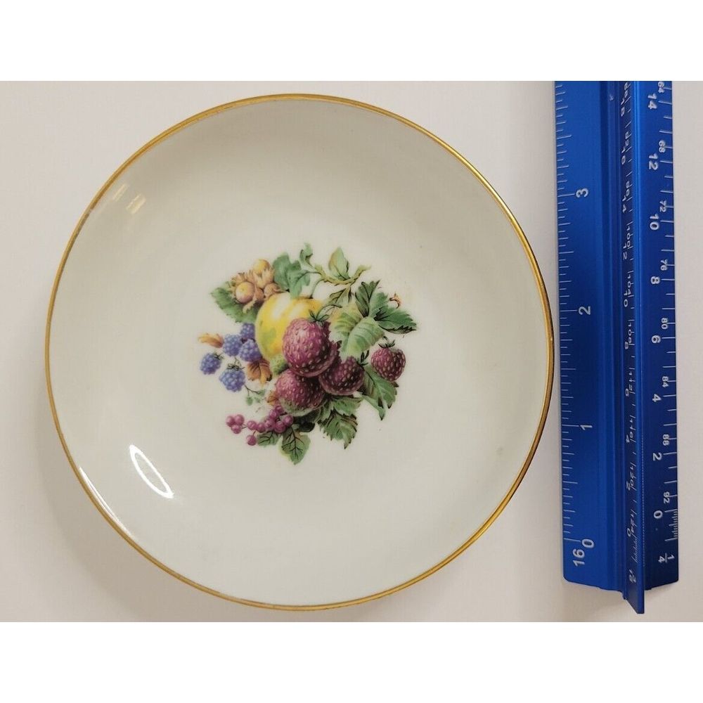 Vintage Naaman Israel Porcelain Plate Gold Trim With Fruit